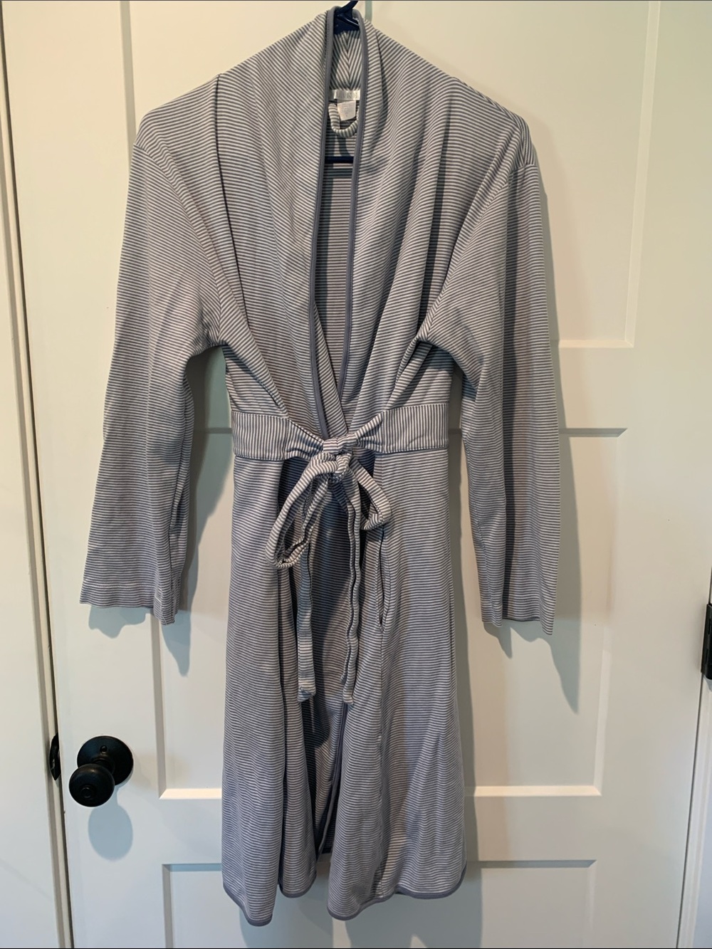 LAKE Striped Light Blue Wrap Robe with Belt